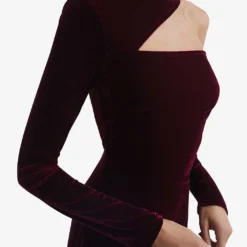 Reiss Tatiana Cut-out Stretch-velvet Midi Dress 10 Reiss Tatiana Cut-out Stretch-velvet Midi Dress -Outlet Pique Style Store R03939102 BURGUNDY ALT04