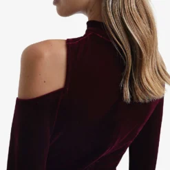 Reiss Tatiana Cut-out Stretch-velvet Midi Dress 11 Reiss Tatiana Cut-out Stretch-velvet Midi Dress -Outlet Pique Style Store R03939102 BURGUNDY ALT05