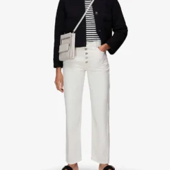 Whistles Striped Boat-neck Stretch-cotton Top -Outlet Pique Style Store R03945302 BLACK ALT01