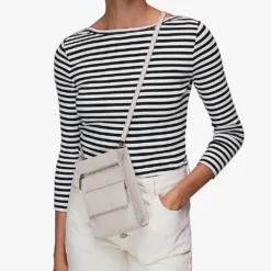 Whistles Striped Boat-neck Stretch-cotton Top -Outlet Pique Style Store R03945302 BLACK ALT02