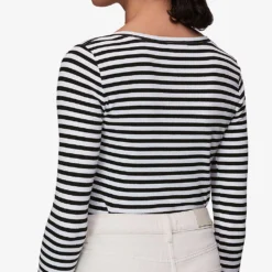 Whistles Striped Boat-neck Stretch-cotton Top -Outlet Pique Style Store R03945302 BLACK ALT03