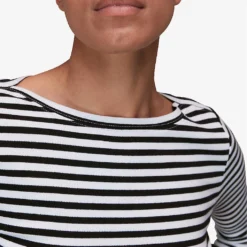 Whistles Striped Boat-neck Stretch-cotton Top -Outlet Pique Style Store R03945302 BLACK ALT05
