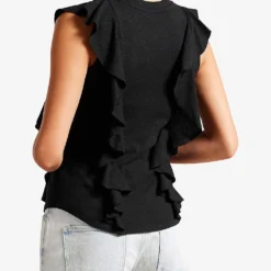 Ted Baker Kathley Ruffled Cotton And Linen T-shirt -Outlet Pique Style Store R03946257 BLACK ALT03