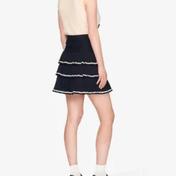 Sandro Camia Ruffled-hem Stretch-knit Mini Skirt -Outlet Pique Style Store R03947988 NOIRGRIS ALT03