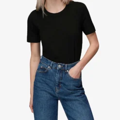 Whistles Rosa Double-trim Cotton T-shirt -Outlet Pique Style Store R03948409 BLACK ALT02