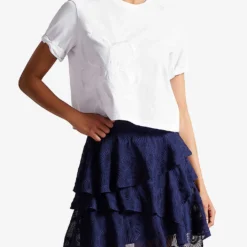 Ted Baker Carmyn Floral-embossed Cotton T-shirt -Outlet Pique Style Store R03952661 WHITE ALT02