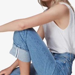 Whistles Authentic Alba Upturned-hem Straight High-rise Regular-fit Organic-denim Jeans -Outlet Pique Style Store R03955555 BLUE ALT04