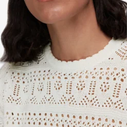 Whistles Elvie Crochet Cotton T-shirt -Outlet Pique Style Store R03959799 CREAM ALT04