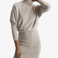 Reiss Fallon Roll Neck Knitted Midi Dress -Outlet Pique Style Store R03962220 OATMEAL ALT02