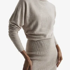 Reiss Fallon Roll Neck Knitted Midi Dress -Outlet Pique Style Store R03962220 OATMEAL ALT04