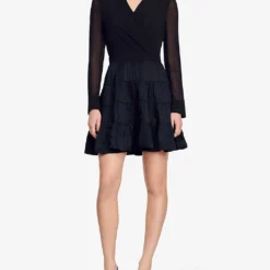 Sandro Ruffled Woven Mini Dress -Outlet Pique Style Store R03962637 NOIRGRIS ALT02