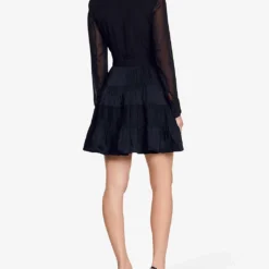 Sandro Ruffled Woven Mini Dress -Outlet Pique Style Store R03962637 NOIRGRIS ALT03