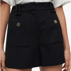 Maje Ilena Pinstripe High-rise Stretch-woven Shorts -Outlet Pique Style Store R03968990 NOIRGRIS ALT04