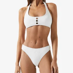 Reiss Iris Gold-tone Button Stretch-nylon Bikini Top -Outlet Pique Style Store R03970329 WHITE ALT02