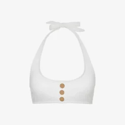 Reiss Iris Gold-tone Button Stretch-nylon Bikini Top