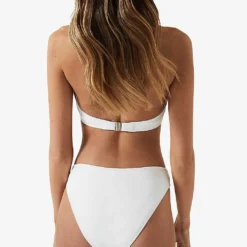 Reiss Iris Gold-tone Button Stretch-nylon Bikini Bottoms -Outlet Pique Style Store R03970331 WHITE ALT03