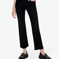 Maje Palune Flared Cropped Stretch-denim Jeans -Outlet Pique Style Store R03972414 NOIRGRIS ALT02