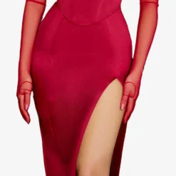 Casimira Corseted Satin Midi Dress -Outlet Pique Style Store R03972559 WINE ALT04