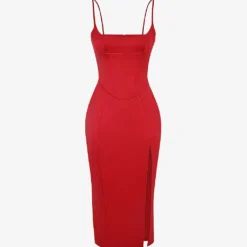 Casimira Corseted Satin Midi Dress