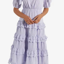 By Malina Edda Frill-trim Cotton Midi Dress -Outlet Pique Style Store R03973275 AZURE ALT02