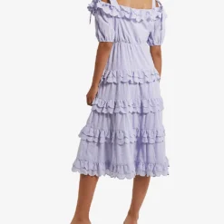 By Malina Edda Frill-trim Cotton Midi Dress -Outlet Pique Style Store R03973275 AZURE ALT03