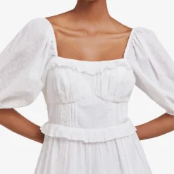 By Malina Alessia Puff-shoulder Cotton Mini Dress -Outlet Pique Style Store R03973282 WHITE ALT04