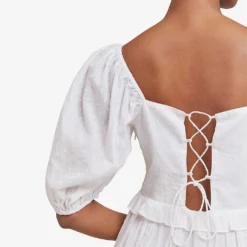 By Malina Alessia Puff-shoulder Cotton Mini Dress -Outlet Pique Style Store R03973282 WHITE ALT05