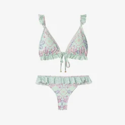 By Malina Elena Shell-print Stretch Recycled-nylon Bikini Top