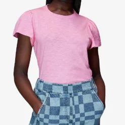 Whistles Frill Sleeve-detail Cotton-jersey T-shirt -Outlet Pique Style Store R03975838 PINK ALT02