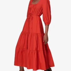 Whistles Nelly Organic Cotton Trapeze Dress -Outlet Pique Style Store R03977505 RED ALT02