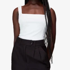 Whistles Square-neck Ribbed Cotton Vest Top -Outlet Pique Style Store R03978369 WHITE ALT02