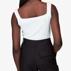 Whistles Square-neck Ribbed Cotton Vest Top -Outlet Pique Style Store R03978369 WHITE ALT03