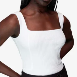 Whistles Square-neck Ribbed Cotton Vest Top -Outlet Pique Style Store R03978369 WHITE ALT04