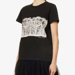 Alexander McQueen Lace-print Cotton-jersey T-shirt -Outlet Pique Style Store R03980604 BLACKSHELL ALT02