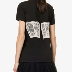 Alexander McQueen Lace-print Cotton-jersey T-shirt -Outlet Pique Style Store R03980604 BLACKSHELL ALT03
