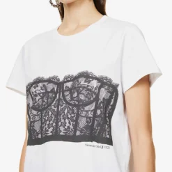Alexander McQueen Corset-print Cotton-jersey T-shirt -Outlet Pique Style Store R03980605 WHITEBLACK ALT04