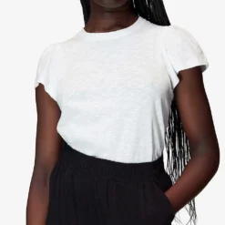 Whistles Round-neck Frilled-sleeve Cotton T-shirt -Outlet Pique Style Store R03983239 WHITE ALT02