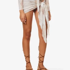 Asymmetric Abstract-print Woven Mini Skirt -Outlet Pique Style Store R03994084 MARBLESAND ALT02