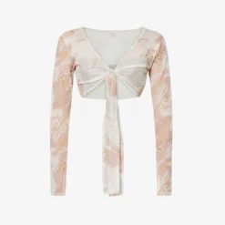 Asymmetric Abstract-print Woven Top