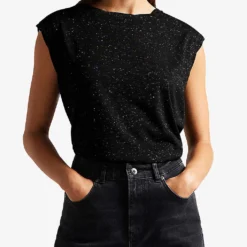 Ted Baker Sheryil Twisted-neck Metallic-fibre Vest -Outlet Pique Style Store R03995505 BLACK ALT02