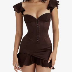 Dionne Corset Satin Mini Dress -Outlet Pique Style Store R03996754 ESPRESSO ALT02