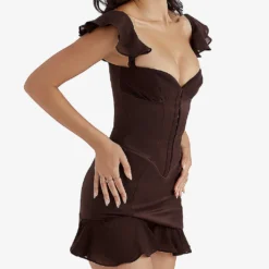 Dionne Corset Satin Mini Dress -Outlet Pique Style Store R03996754 ESPRESSO ALT04