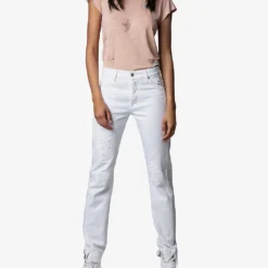 Zadig & Voltaire Star-pattern Diamante-embellished Cotton-blend T-shirt -Outlet Pique Style Store R04000175 SUGAR ALT01