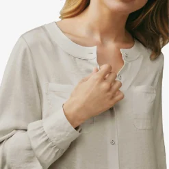 Button-down Collarless Recycled-polyester Shirt 9 Button-down Collarless Recycled-polyester Shirt -Outlet Pique Style Store R04003670 PETALPINK ALT04