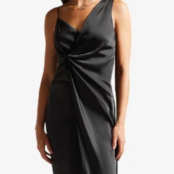 Ted Baker Odellia Twist-waist Satin Midi Dress -Outlet Pique Style Store R04003743 BLACK ALT02