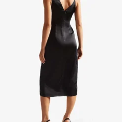 Ted Baker Odellia Twist-waist Satin Midi Dress -Outlet Pique Style Store R04003743 BLACK ALT03