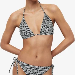 AllSaints Nico Monogram-print Stretch Recycled-nylon Bikini Bottoms -Outlet Pique Style Store R04006601 BLACKWHITE ALT02