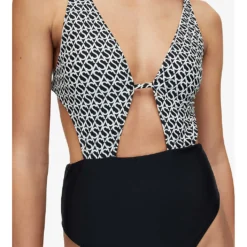 AllSaints Petra Monogram-print Stretch Recycled-polyamide Swimsuit 9 AllSaints Petra Monogram-print Stretch Recycled-polyamide Swimsuit -Outlet Pique Style Store R04006602 BLACKSNOWWHI ALT04