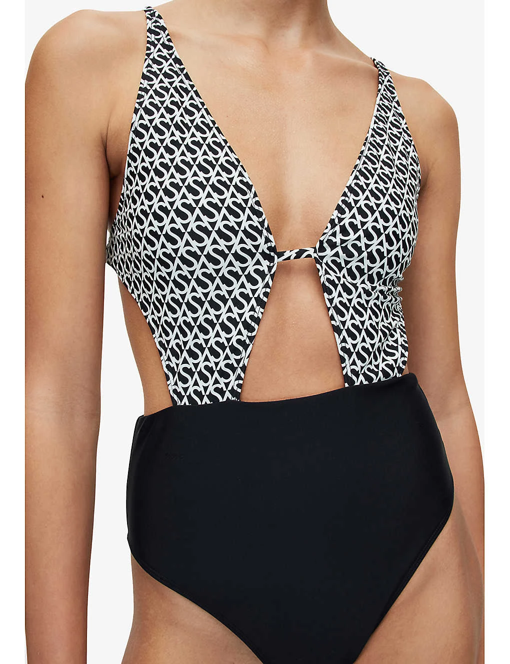 AllSaints Petra Monogram-print Stretch Recycled-polyamide Swimsuit 5 AllSaints Petra Monogram-print Stretch Recycled-polyamide Swimsuit - Image 5