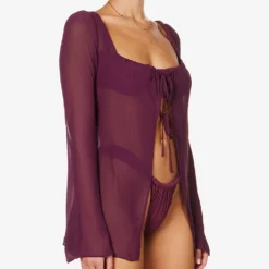 Provence Self-tie Woven Cover Up -Outlet Pique Style Store R04006940 PRUNE ALT02